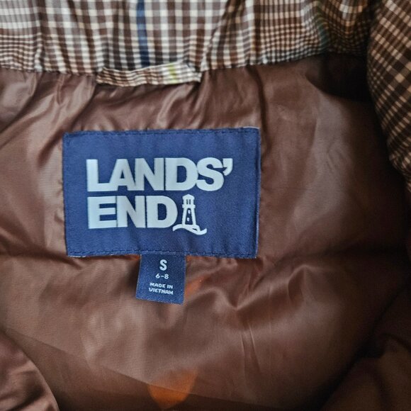 Lands End Vest Womens Small Brown Plaid Down Puffer Insulated Sleeveless - Picture 3 of 5